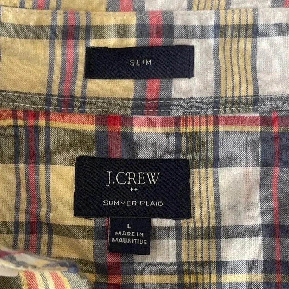 J Crew Button Down Slim Large Summer Plaid 100% Cotton Shirt